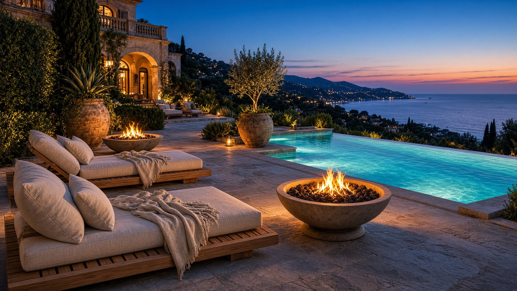 Les Braseros — Terrasse feu — Crépuscule