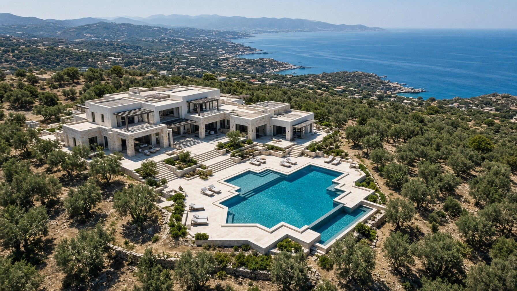 Villa Cap d'Antibes — Vue aérienne — Travertin